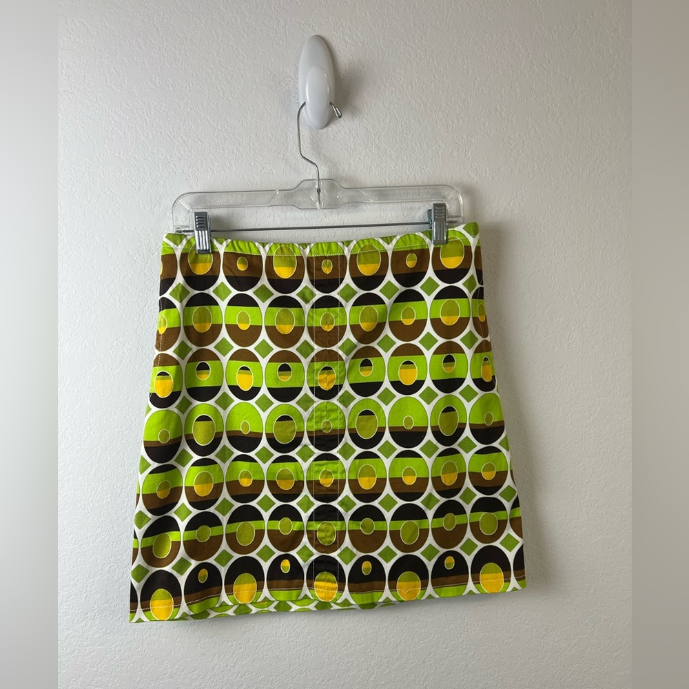 Etcetera Green Yellow White Brown Geometric Cotton Retro Vacation Resort Skirt